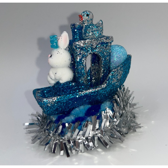 Miniature Easter Bunny Blue Silver Glittery Miniature Boat Duck Chick Egg OOAK - Picture 6 of 11